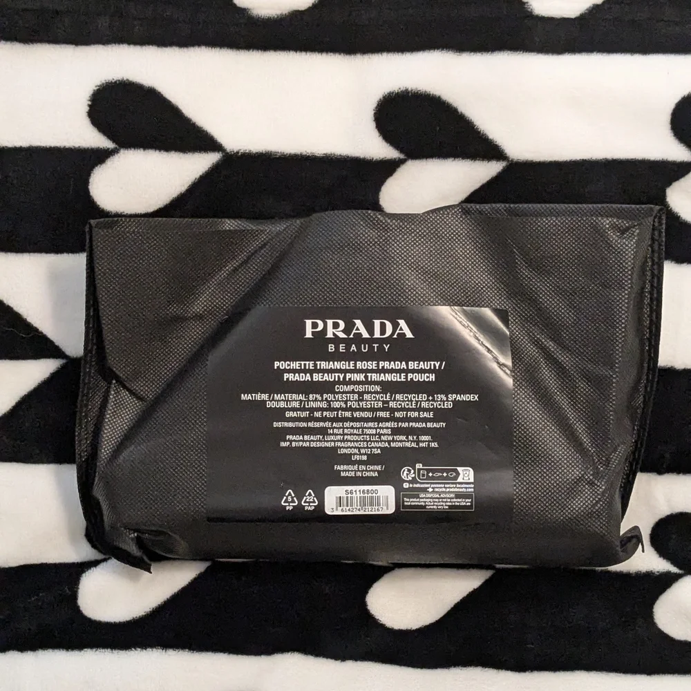 New Prada Beauty Pouch With Dust Bag Cosmetic Bag Pink Black Triangle Zipper Bag - Picture 9 of 11